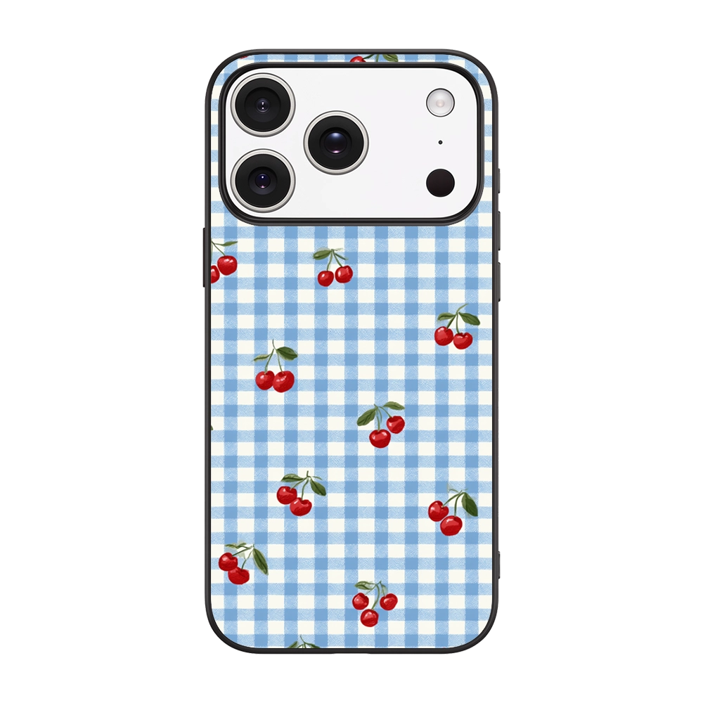 Blue Gingham Cherry Pattern