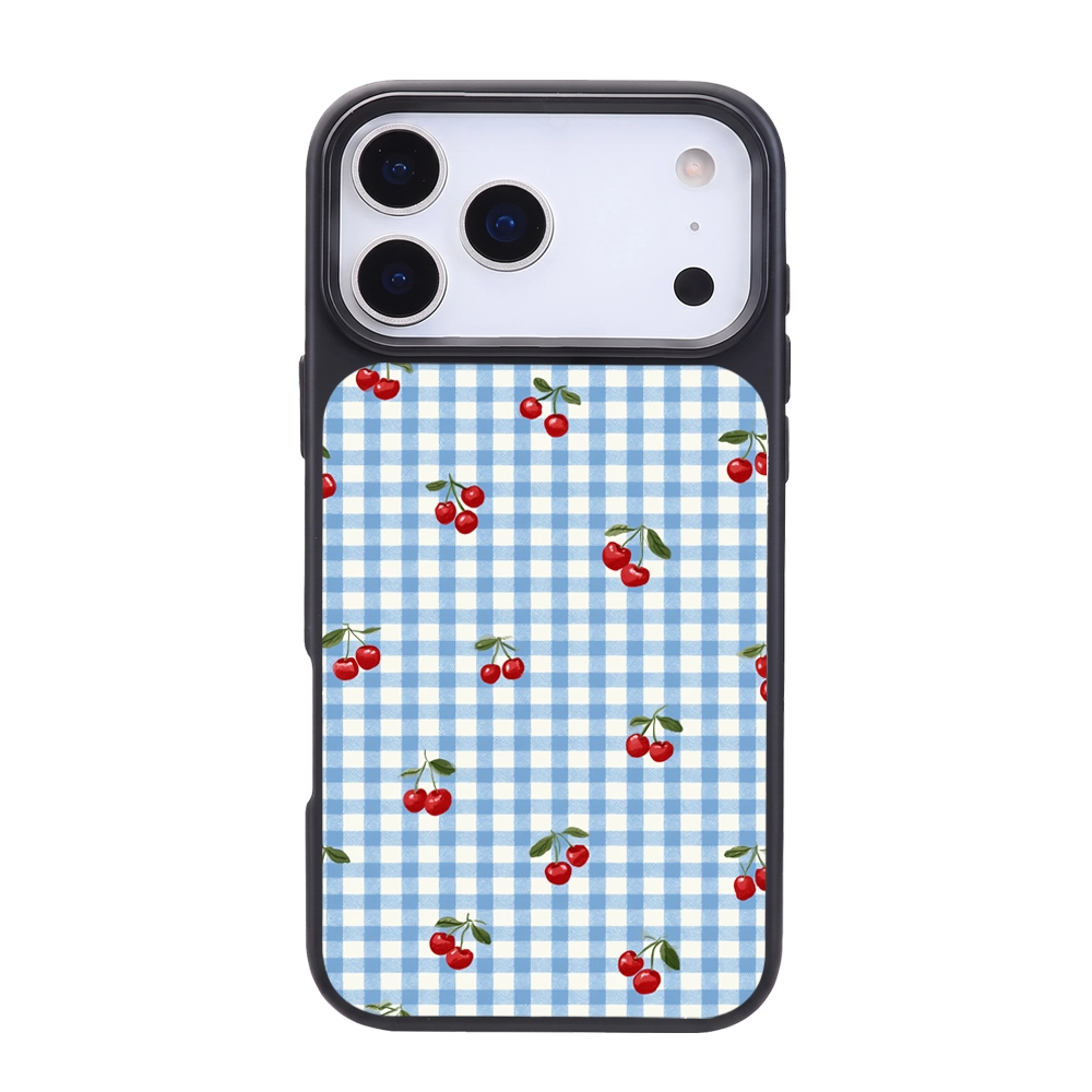Blue Gingham Cherry Pattern